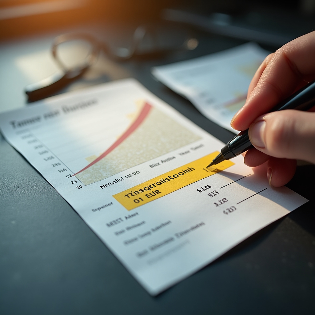 Nahaufnahme eines Kontoauszugs mit niedrigem Zinsbetrag neben einer Inflationsstatistik auf Papier